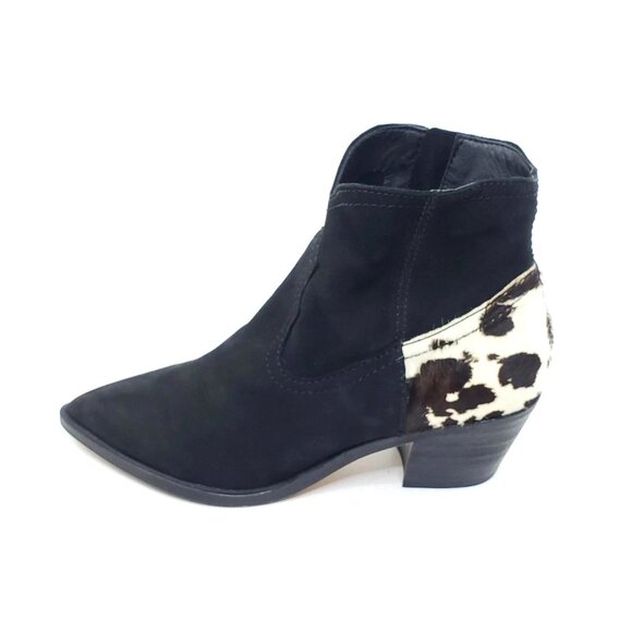 Dolce Vita Senica Ankle Boots Black Suede Cowhide Print Block Heel Womens US 8.5 - Picture 1 of 9